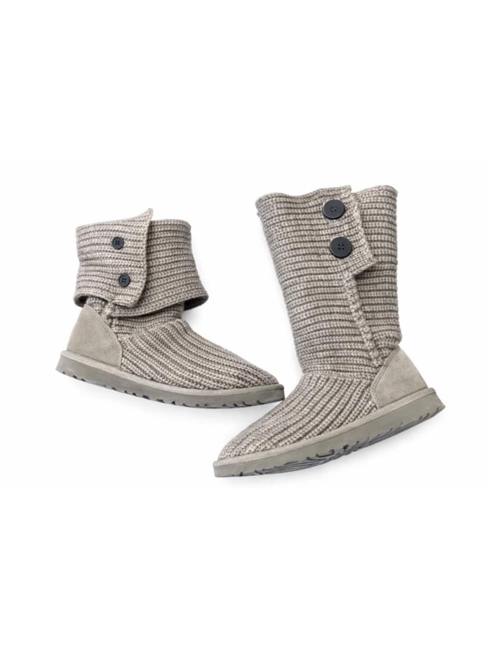 UGG Cardy Classic Knit Boots Womens 6 Gray Sweater Button Tall
